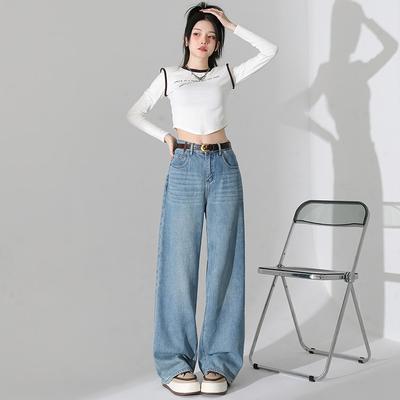 Calças de Perna Reta Estilo Primavera Novo Calças de Perna Larga Jeans Calças Femininas