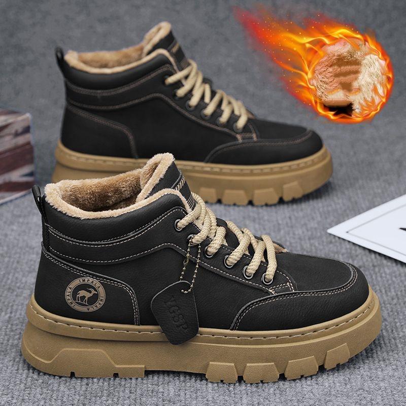 

Зимние модели Плюс бархат Теплые мужские высокие кроссовки Уличный досуг Спортивная рабочая обувь Два хлопковых ботинка EU38/CN39 чёрный