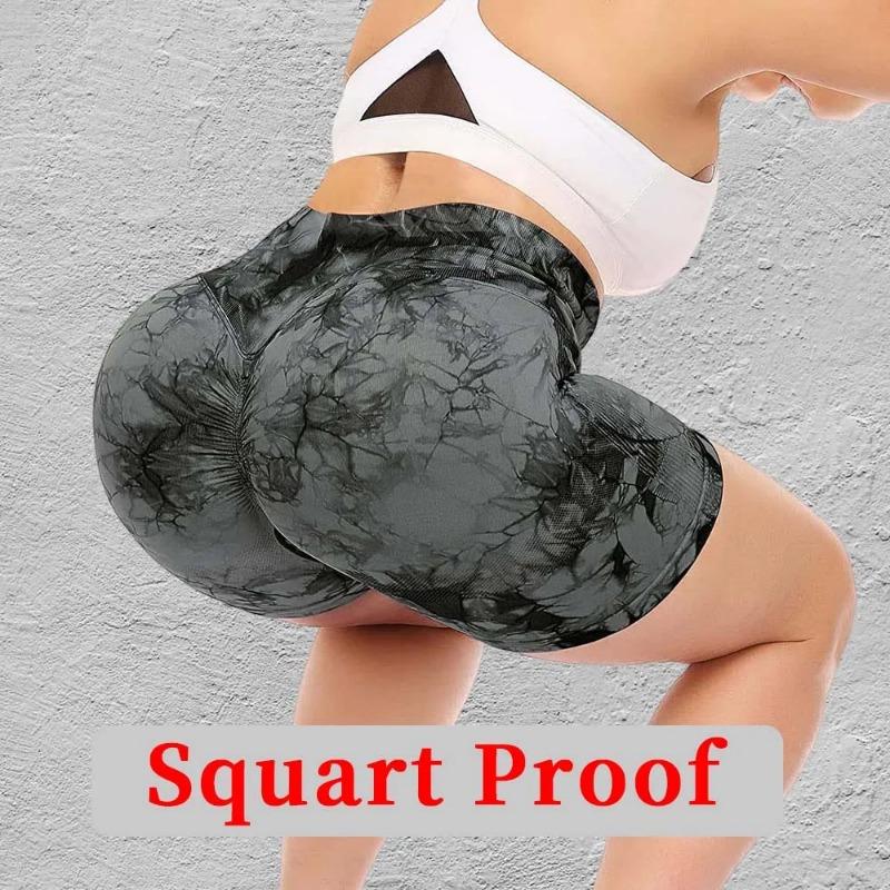 Sportovní šortky Seamless Tie Dye pro ženy Summer Elastic Scrunch Vysoký pas Push Up Tummy Control Gym Fitness Workout Jóga šortky
