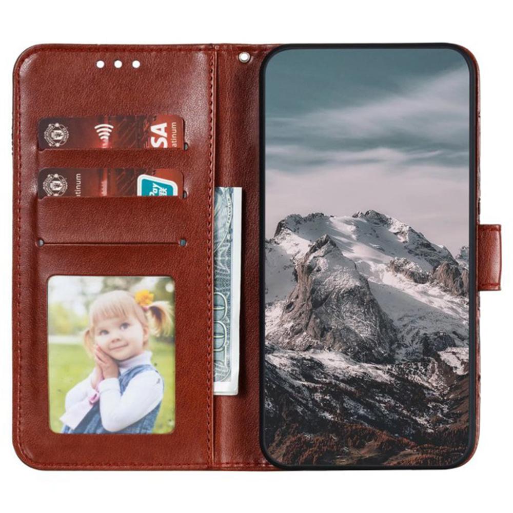 

For iPhone 16 Pro Max Case PU Leather Mandala Imprinted Design Wallet Phone Cover Brown