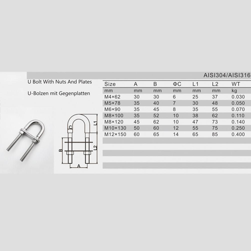 Stainless Steel Boat Stern Stock Fixed Welding Plate Bow Eye Tie Down U Bolt