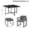 7-Piece Dining Table and Chair Set for 6 People, Table Made of Tempered Glass, Armrests of Plastic and Wood, Suitable for Backyard, Garden Patio