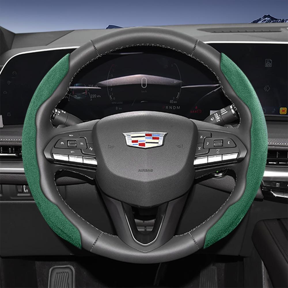 Suitable for Cadillac Sports Suede Steering Wheel Cover with Split Snap-On Design for Models Such as Escalade, Lyriq, Xt5, Xt4, Xt6, Ct5, Ct4, Celesti