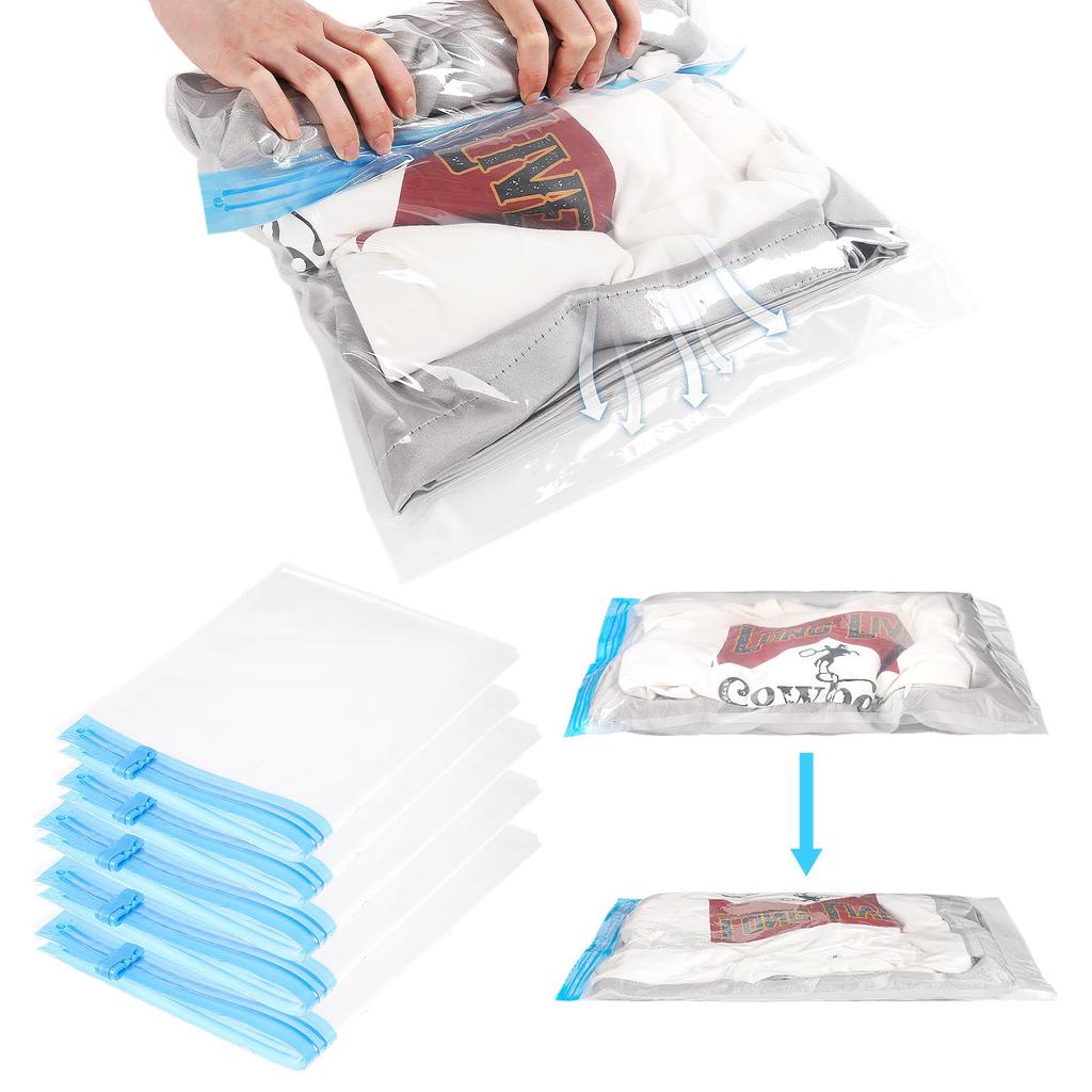 5 Packs Roll-up Storage Bags, Travel Compression Bags Reusable Space Saver Bags Vacuum Storage Bags for Clothes Organizer