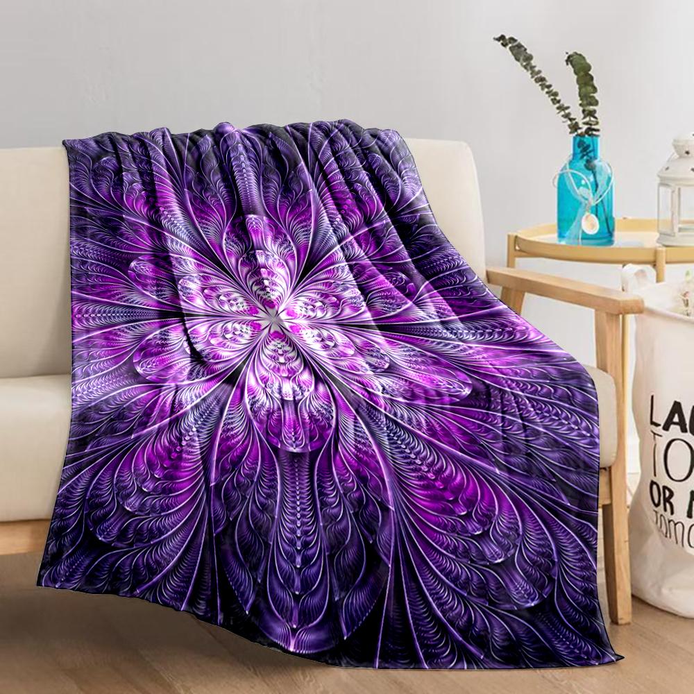 Purple Mandala Floral blanket with Abstract Ornamental Pattern Design  blanket, suitable for use in the bedroom, living room, on the sofa