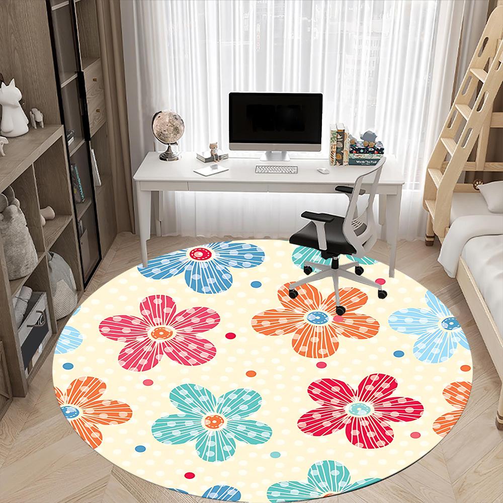 1pc Floral Pattern Office Round Rug, Carpet for Office, Gaming, Lightweight Round Floor Mat yy260205013