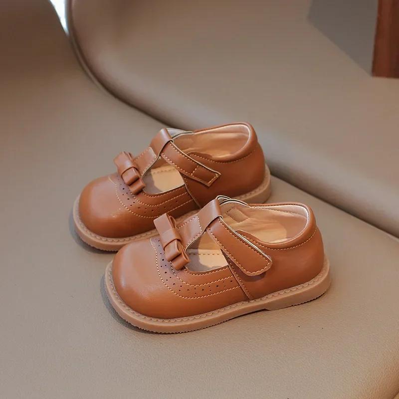 Girls Leather Shoes Simple Brand  Spring Autumn Designer Princess Sweet Cute SoftComfortable Children Flats Kids Shoes New