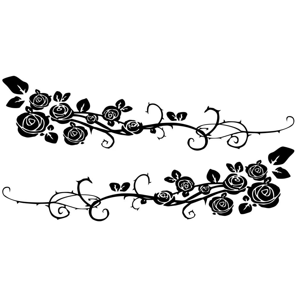 2pcs/lot 2Sides Door Vinyl Car Sticker Art Design Floral Pattern Stylish Decoration Modified Rose Flower Vine Car Decal Stickers