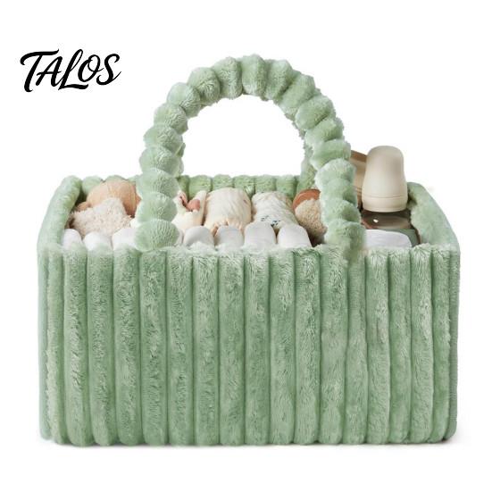 Large Capacity Baby Essentials Organizer Plush Diaper Caddy, Quilted Gear Organizer, Lightweight Mommy Bag, Caddy Fuzzy Travel Tote for Newborn