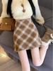Women's Retro Red Plaid Wool Skirt - High-Waisted A-Line for Autumn/Winter 2024, Anti-Exposure