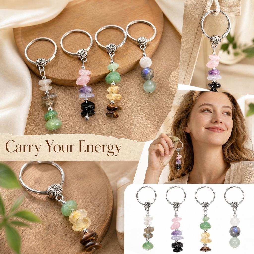 Natural Keychain Gift for Men Women Gemstone Car Key with Split