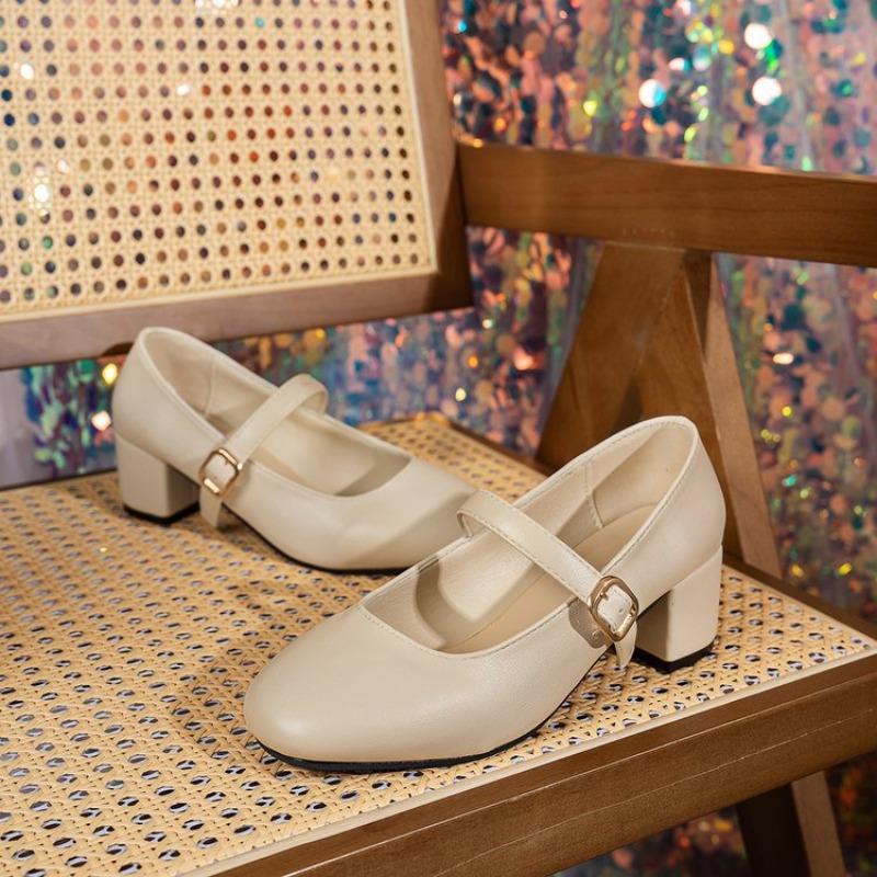2025 Summer Women High Heels Concise Wine Red Office Pumps Female Metal Buckle Strap High Heels Lady Sweet Mary Jane Shoes