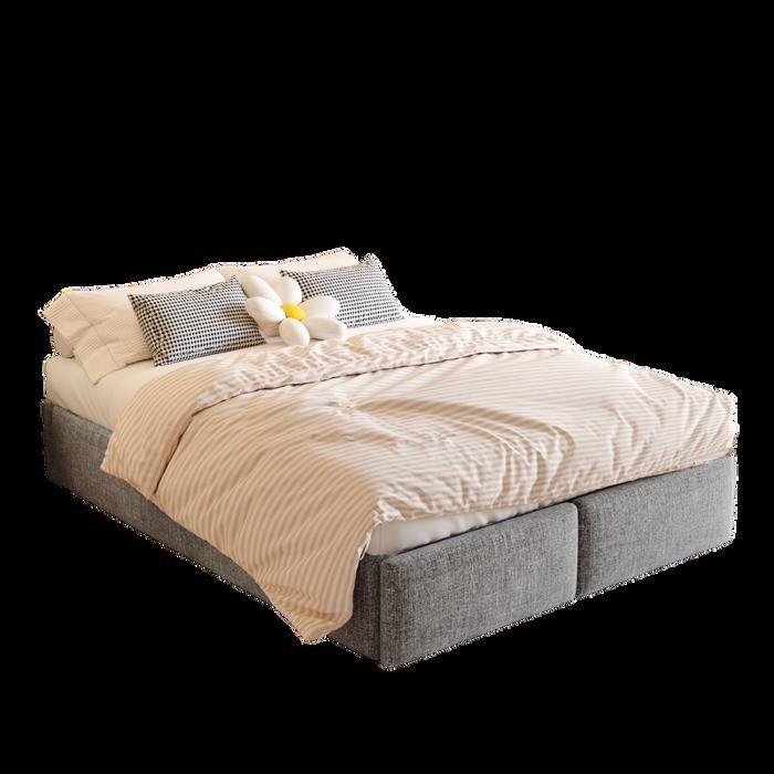 Upholstered Bed - MUVOE - 140x200cm - Hydraulic Support - 2 Drawers - Grey