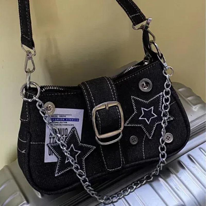 Damen Umhängetaschen Koreanisch Harajuku Goth Stern Mädchen Schwarz Handtasche Fairy Grunge Ästhetik Geldbörse Schulter Handtasche Geldbörsen Baguette Tragetaschen