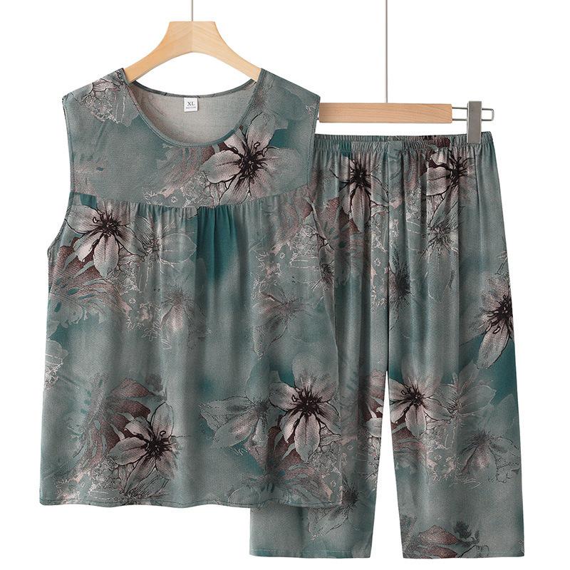 

Sleeveless Cotton Silk Two-Piece Set: Summer Plus Size Vest for Elderly 3XL (approx. 135-160 jin)