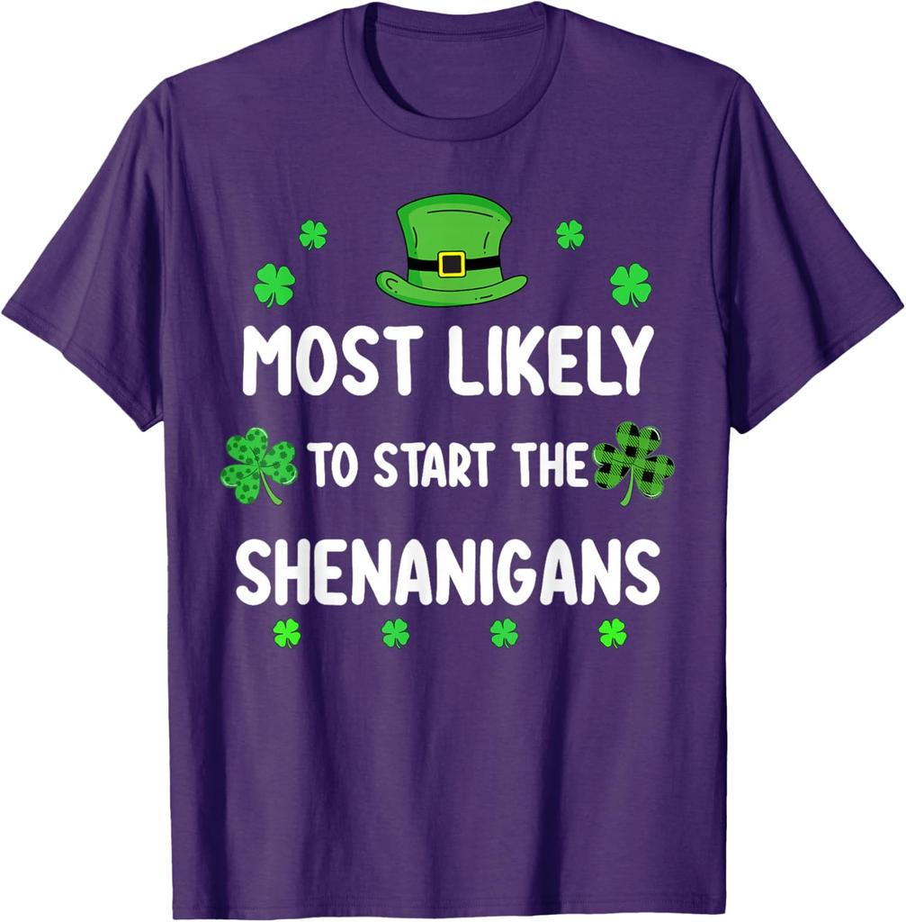 Am wahrscheinlichsten, den Unfug zu beginnen St. Patrick's Day Kleeblatt Grafik T-Shirt Lässiges lockeres T-Shirt für Unisex