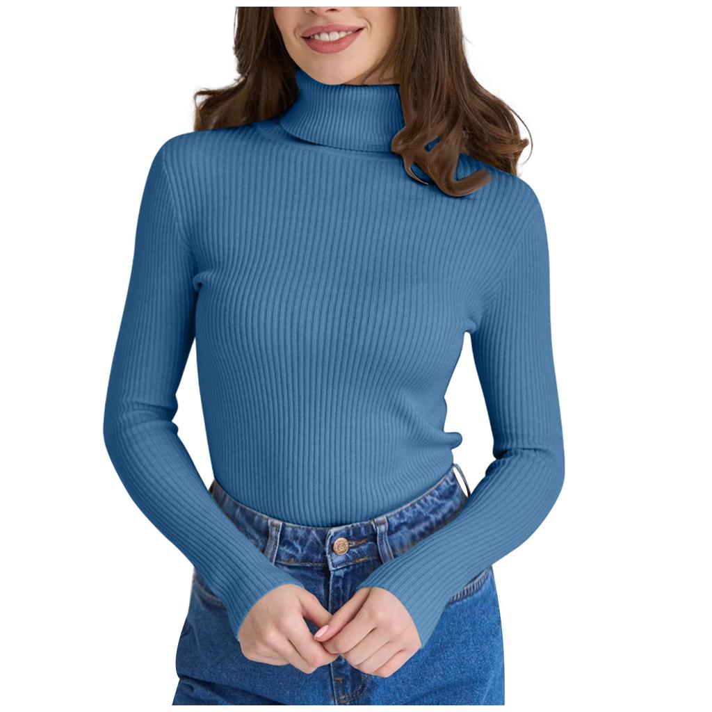Women's Turtleneck Knit Sweater Top Long Sleeve Casual Basic Layering Pullover