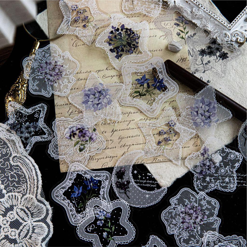 Lace Floral Dance: Retro Floral & Butterfly Sticker Pack for Journals