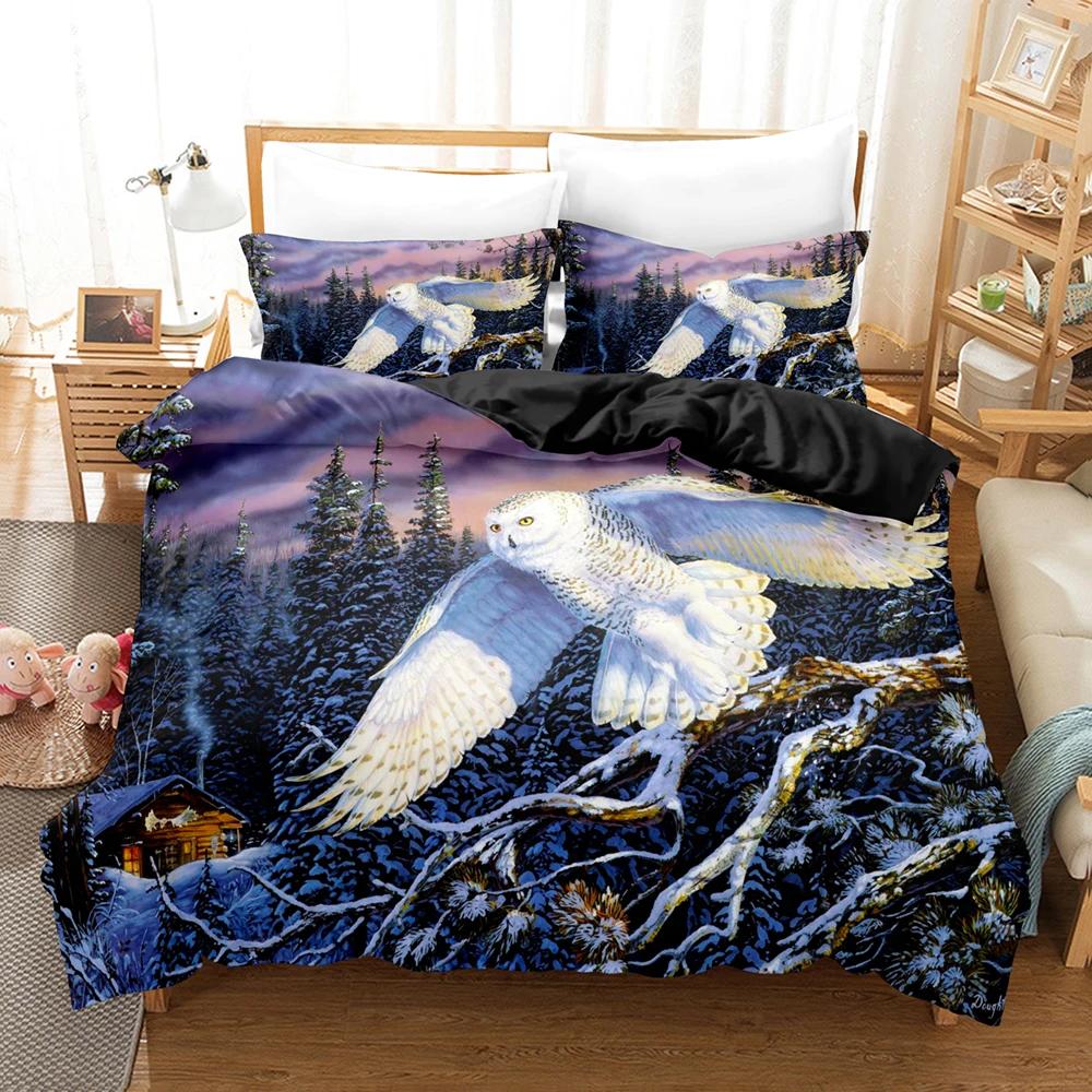 Owl Duvet Cover Set Queen Size Cute Cartoon Magic Owl Bedding Set Owl Comforter Cover for Boy Girls Cute Animal Bedspread Cover