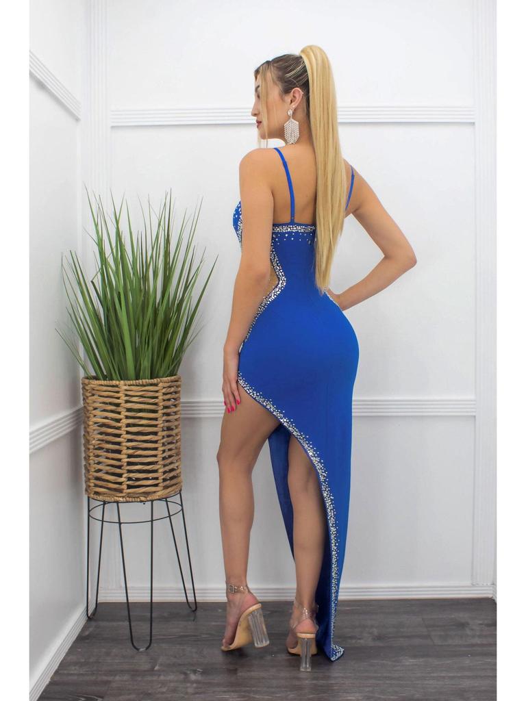ZQK2567 Sexy See-Through Spaghetti Strap Evening Dress with Hot Drill Design