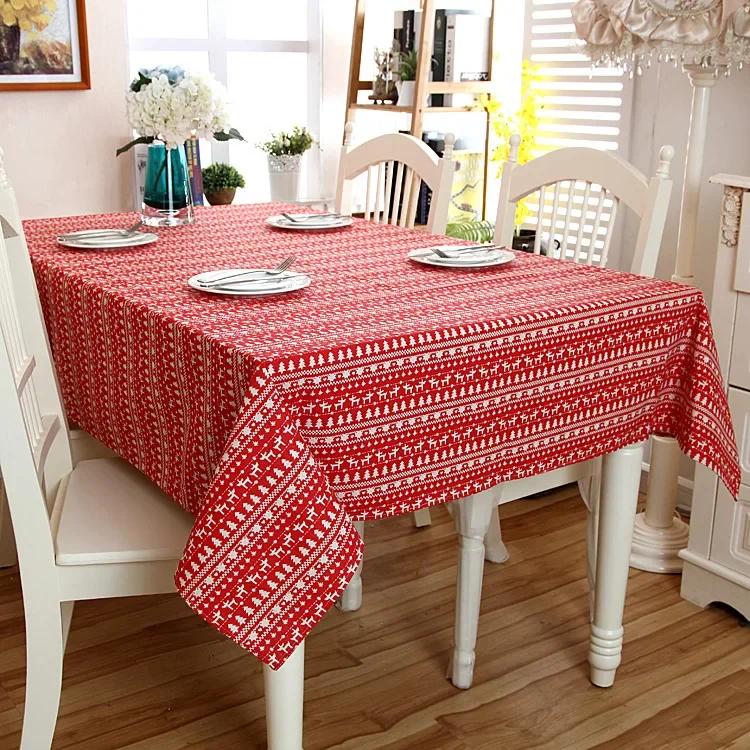 Nordic Style Christmas Plaid Tablecloth Soft Cotton Linen Map with Lace Hem Modern Rectangular and Round Cover for Dining Table
