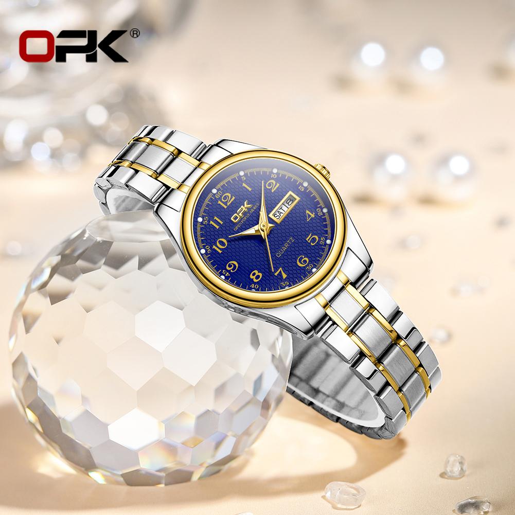 OPK 8110 Women's Calendar Week Quartz Watch Steel Belt Waterproof