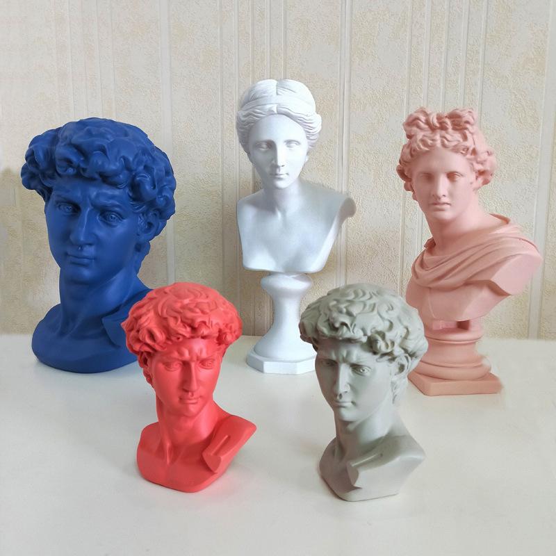 Nordic Resin Bust: David, Venus, Apollo Colored Statue Ornament