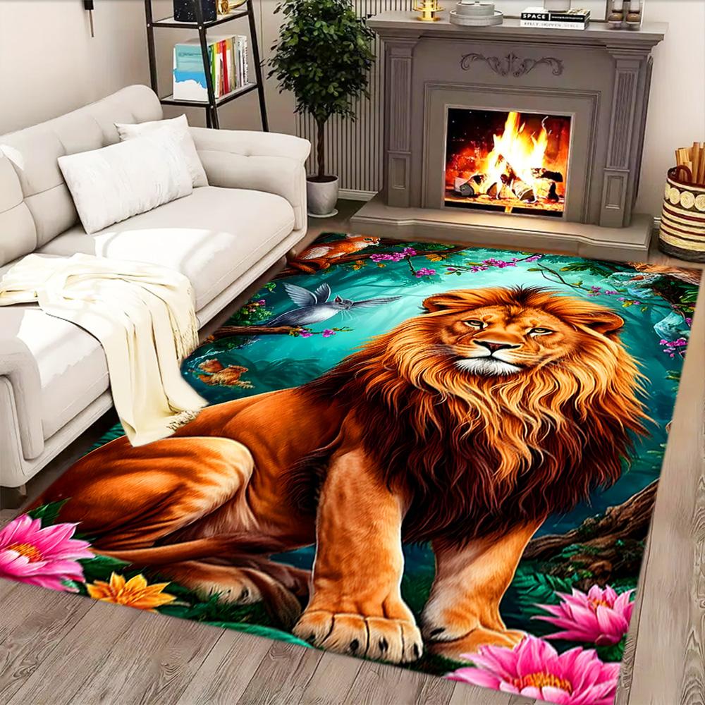 Lion Family In The Forest for Living Room Rug, BedRoom Rug, Study Room Rug, Hallway Decoration, Perfect for Home Decoration or Holiday Gifts