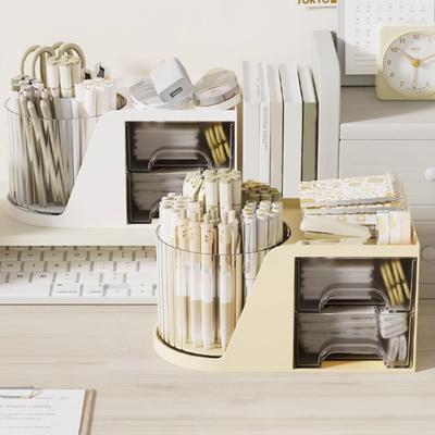 Aufbewahrungsregal Drehbarer Stifthalter 360 Grad Drehbarer Schreibtischorganizer mit 4 Fächern Schubladen Kunststoff Schreibwaren Organizer
