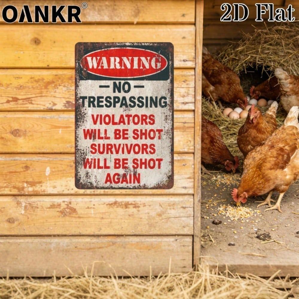 Vintage Metal Tin Sign No Trespassing Violators Will Be Shot Survivors Will Be Shot Again 12x8 In
