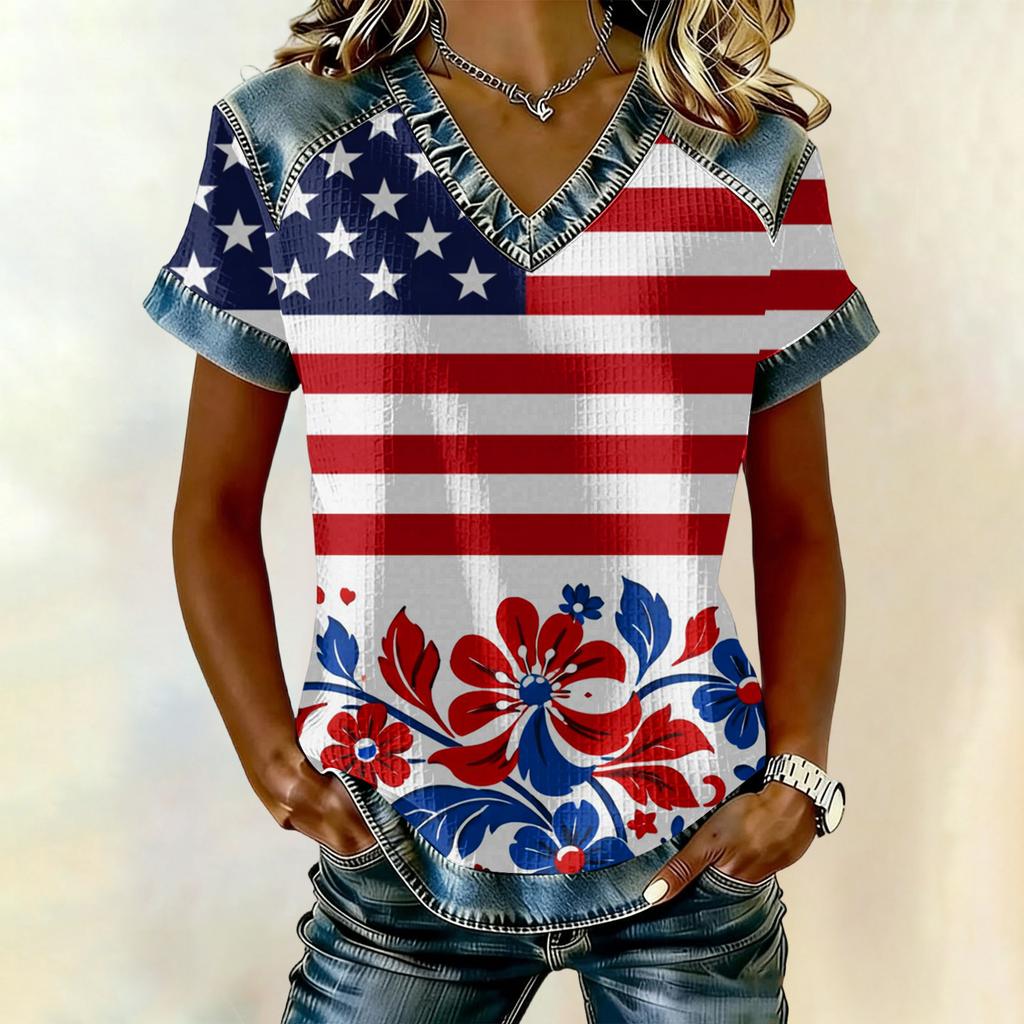 Women's Fashion Casual Independence Day Print Top