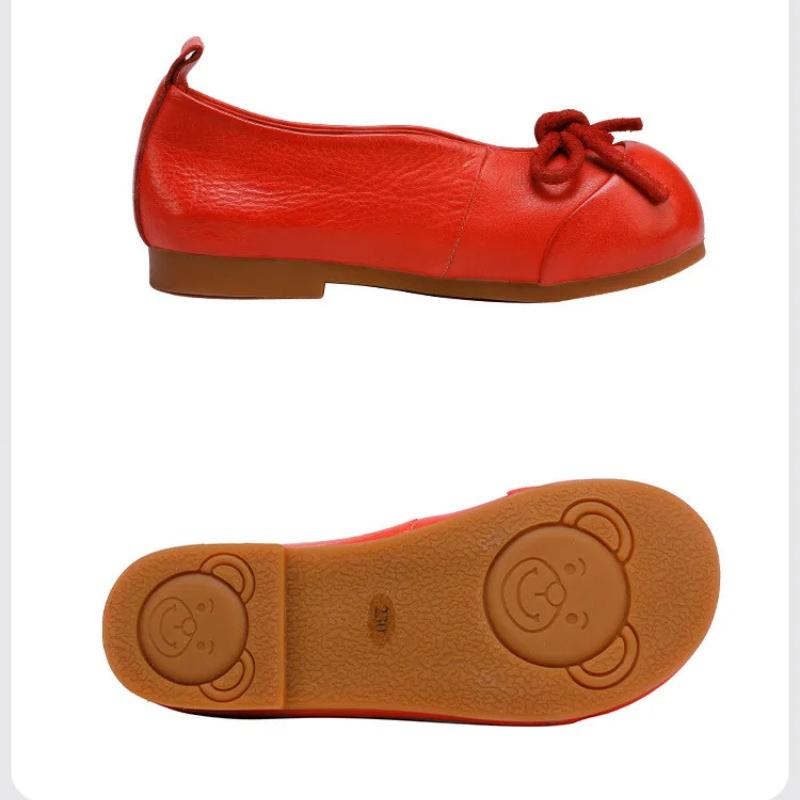 Johnature Dámské boty z pravé kůže, ploché boty s měkkou podrážkou, motýlí mašle, mělké nazouvací boty