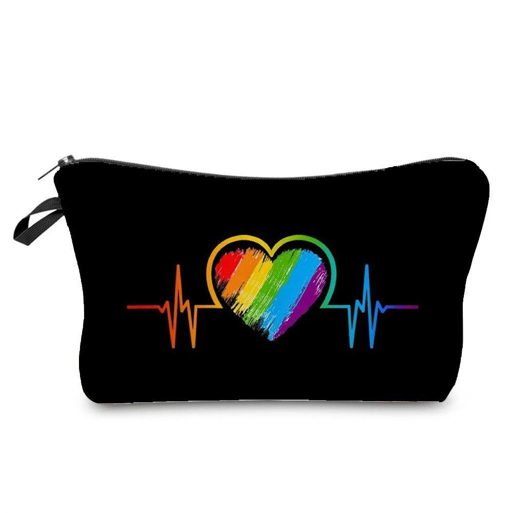 Women Rainbow heart Print Cosmetic Bag Toiletries Organize Travel Storage Case 6374 CLE