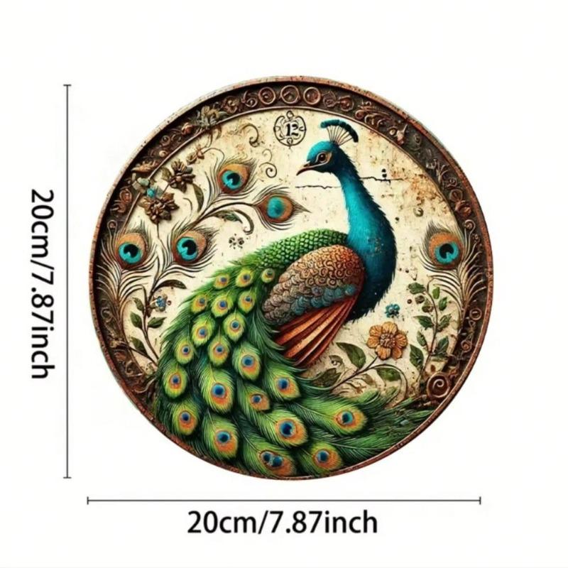 Vintage Peacock Wall Art Decor Blue Green Metal Painting Elegant Home Gift