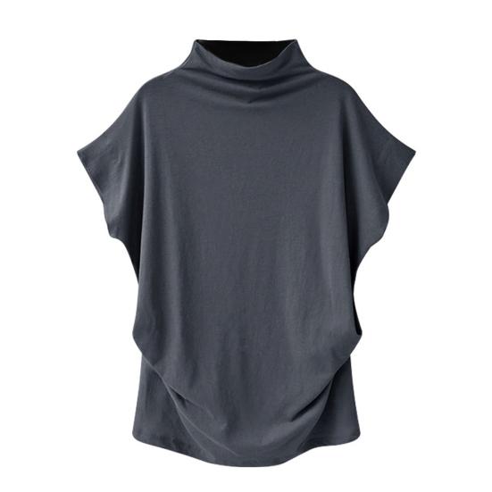 Women Plus Size Solid Color High Neck Short Sleeve T-Shirt Loose Bottoming Top