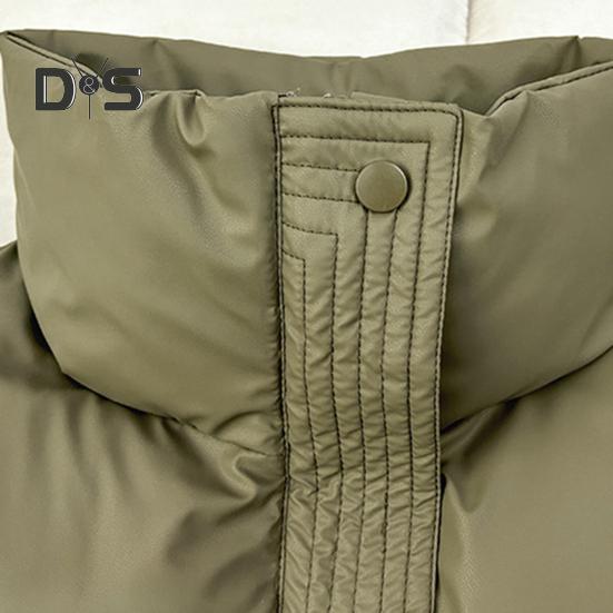 Zimowy damski płaszcz kamizelkowy pogrubiony wyściełany zapięcie na zamek błyskawiczny kołnierz stójka bez rękawów jednolity kolor wodoodporny zatrzymujący ciepło płaszcz puchowy na zewnątrz