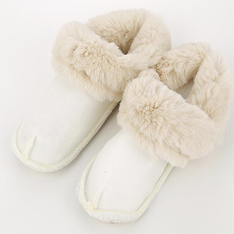 Women's Fleece-Lined Detachable Cotton Slippers - Autumn/Winter Fur Shoes with Hole Design