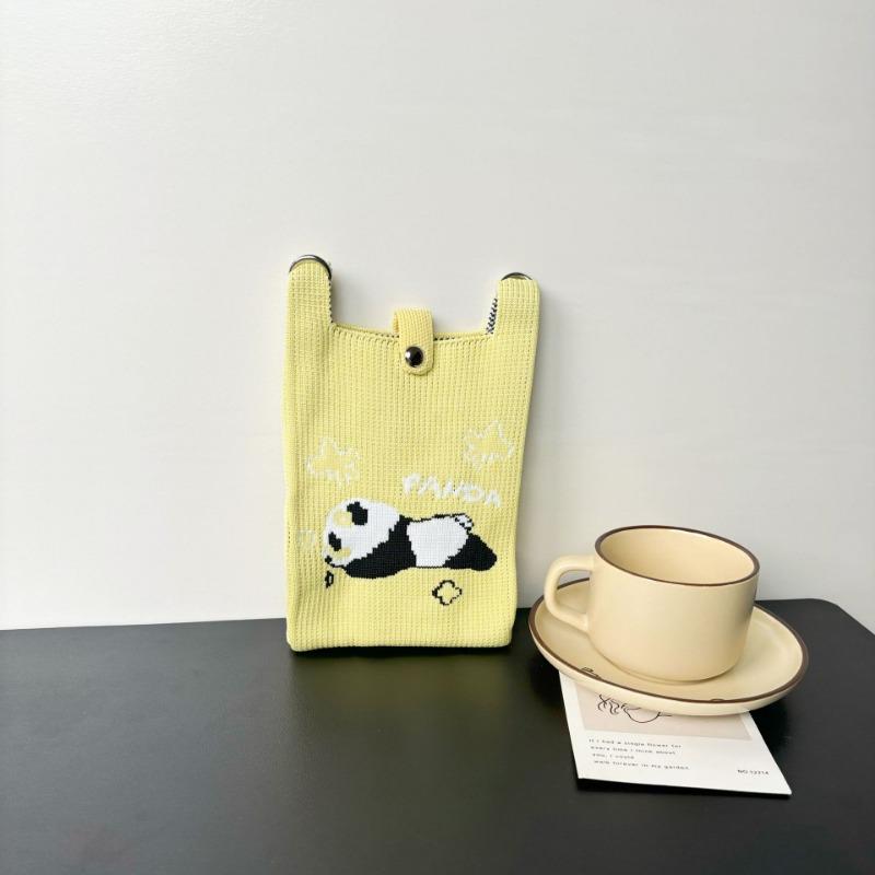 Panda Mobile Phone Bag Cute Knitted Bag High Sense Personality Versatile Dopamine Shoulder Messenger Bag Dopamine Wind