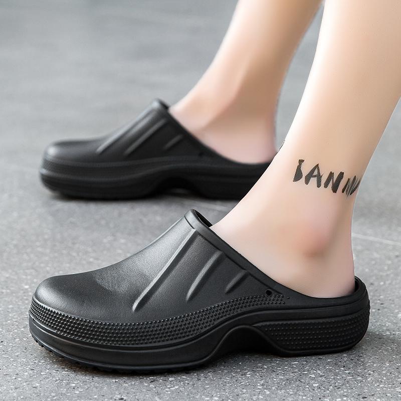Mens Women Summer Black Flats Platform Sandals Slippers for Home Outdoor Clogs Chef Shoes Nurse Doctor Shoes Garden Casual Shoes