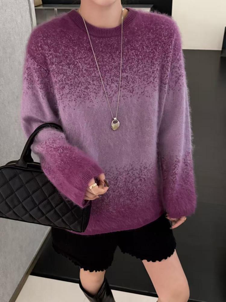Avrupa ve Amerikan Moda Peluş Degrade Yün Kaşmir Örgü Kazak