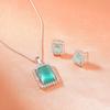 Estele Designer Square Pendant Set with Rhodium Plated CZ and Mint Green Stones for Women