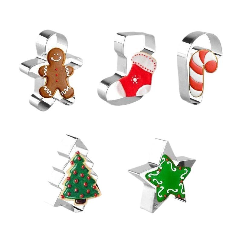 5-Piece Christmas Biscuit Mould Stainless Steel Biscuit Mould DIY Baking Tool Cookie Cutting Mould