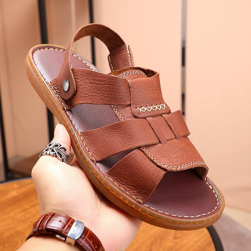 Leather Fashion Men s New Leisure Summer Driving Soft Leather Sandals and Slippers Men Shoe 39 коричневый