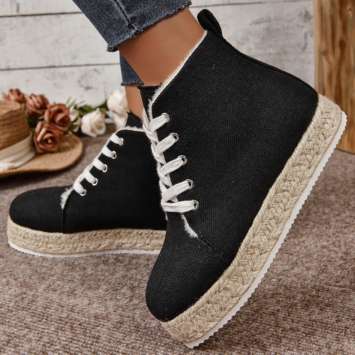 

Европейские и американские модные короткие хлопковые сапоги-трубы 2024 года, зимняя новая женская обувь на шнуровке с плюшевой подошвой в рыбацком стиле на платформе Trafza 43