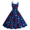 Women’s Sleeveless Vintage Floral Print Off Shoulder Dress with Flag Pattern for Summer Casual Wear