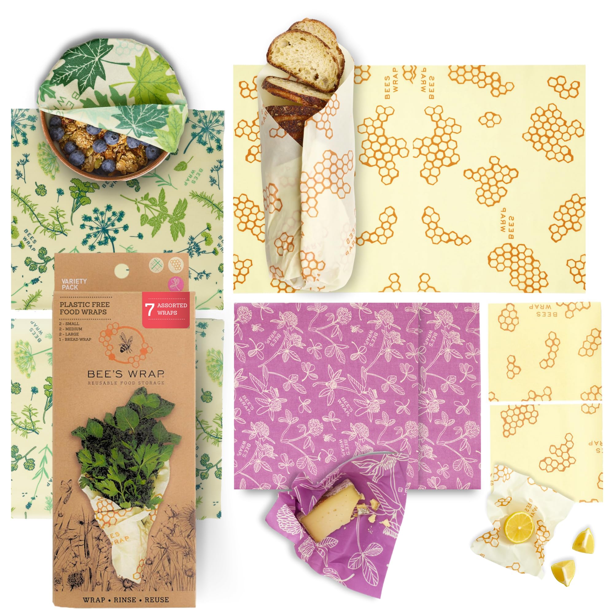 

Wrap Sustainable Reusable Food Storage Variety Pack 2 2 1 Bee s (2 Small, Medium, Large, Bread)