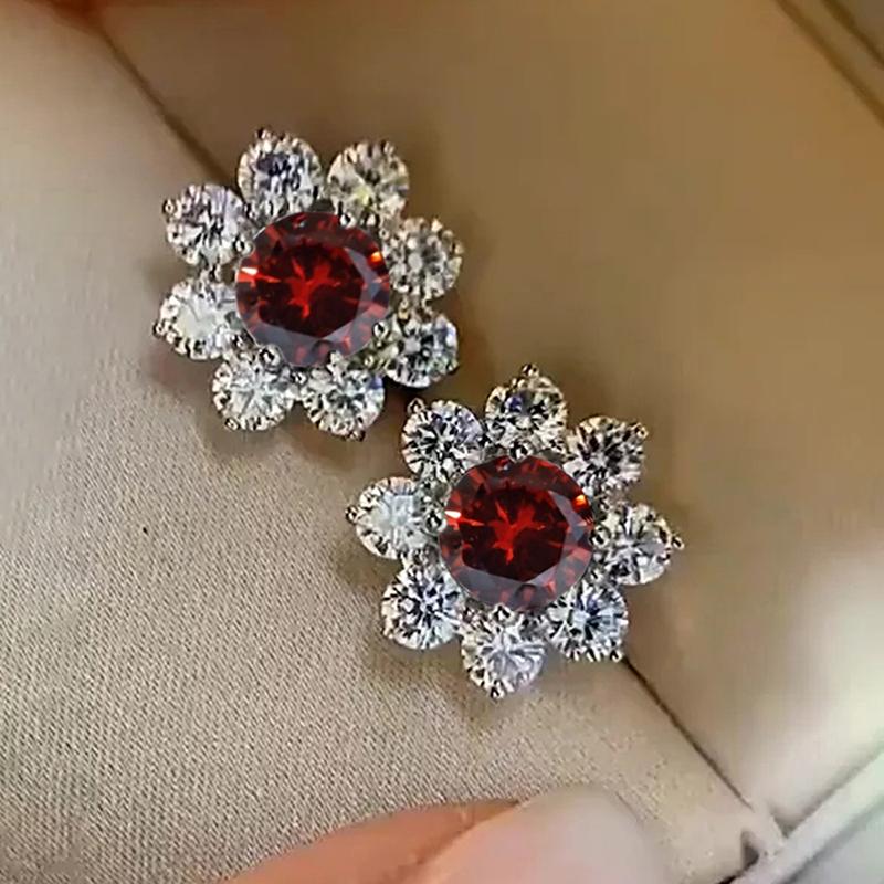 Silver Color Flower Stud Earrings for Women Luxury Inlay Dazzling CZ Stone Fashion Versatile Female Jewelry Drop Shipping