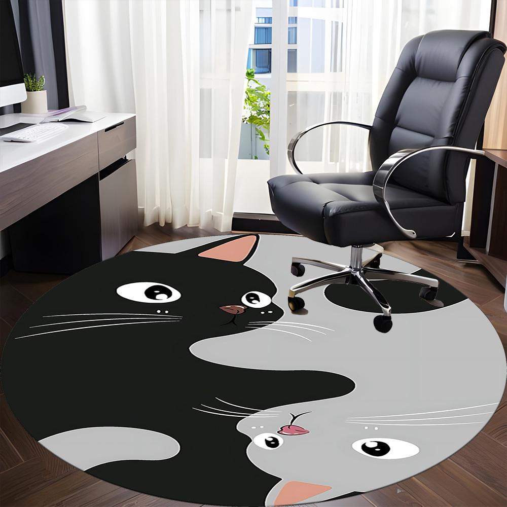 1 st Yin Yang-katt Rund Matta för Kontor, Under Kontorsstolar Sovrum Vardagsrum Heminredning, Rumsdekoration