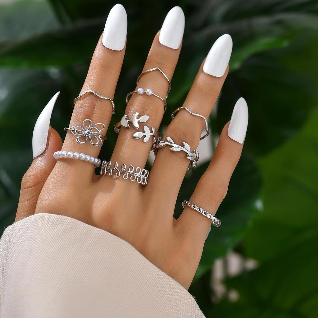 Vintage Ringset mit Lotus-Gelenkkrone und Tropfenform