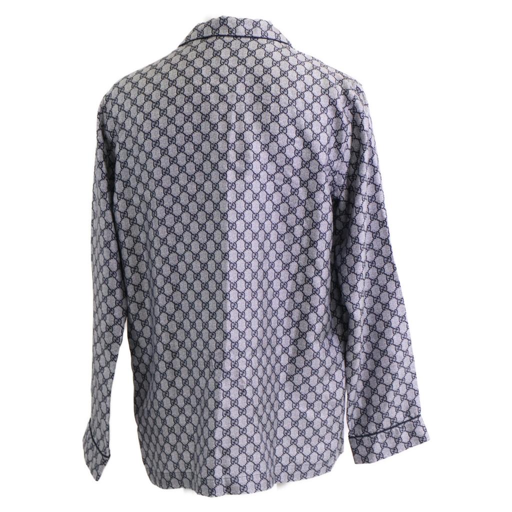 GUCCI [/Domestic Regular] 794903 GG Print Silk Long Sleeve Pajama Shirt/ tops Navy / grayUsed